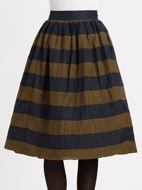 Made from fine mulberry silk, this striped skirt offers a universally flattering A-line silhouette.Solid waistbandBack zipperAbout 27 longMulberry silkDry cleanMade in Italy of imported fabric Model shown is 5'9½ (176cm) wearing US size 4. 