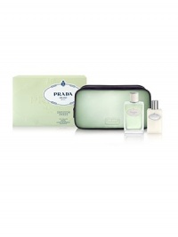 Prada Infusion d'Iris, a floral citrus fragrance, balances the clean fresh scent of the Iris Pallida with the subtlety of mandarin creating a dreamlike experience for the senses. Set includes: Eau de parfum spray, 3.4 oz.; Hydrating Body Lotion, 3.4 oz.; and a green signature Prada Parfums cosmetic pouch. 