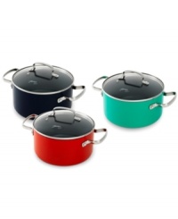 Spice up your space with Fiesta's colorful & durable cookware. Mastering the art of prep & presentation, this casserole features a heavy-gauge construction that heats evenly & quickly for effortless gourmet meals and features a Thermolon™ ceramic nonstick coating for a neat & tidy cleanup. Limited lifetime warranty.