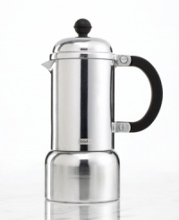 Return to the tradition of espresso! Indulge in the rich flavors of a homemade brew made cafe-style in a classic, charming piece that will add an element of style to your stovetop. The retro heat-resistant handle and simple design stand out and couple to quickly brew an excellent cup of espresso. 1-year warranty.