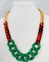 Gold Chunky Link Chain w/ Green and Tortoise Shell Links