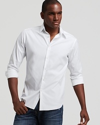 This handsome slim fit sport shirt is crafted with a touch of stretch, for an extra sleek silhouette.