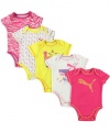 Puma Purrr-fect 5-Pack Bodysuits (Sizes 0M - 9M) - magenta pink, 3 - 6 months