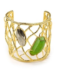 Always have something chic up your sleeve with this woven gold cuff from Alexis Bittar, accented by striking green turquoise and pyrite stones.