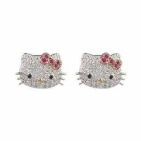 Hello Kitty Silver Plated Crystal Stud Earrings with Pink Bow