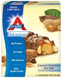 Atkins Advantage Caramel Chocolate Nut Roll, 1.6 oz. bars, 5-Count Box (Pack of 2)