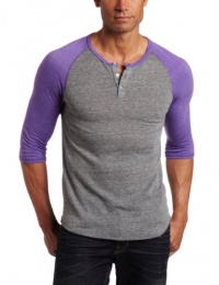 Alternative Men's 3/4 Sleeve Henley Shirt, Grey/True Purple, Large