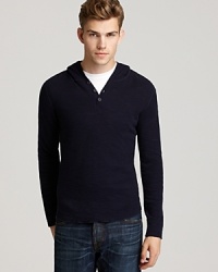 Laid-back luxury at its finest in a truly masculine henley hoodie from Vince.