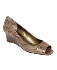 A striking python pattern adds a touch of edge to Bandolino's Great Gal wedges.