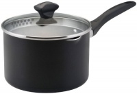 Farberware Dishwasher Safe Aluminum Nonstick 3-Quart Straining Saucepan, Black