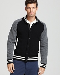 Step up the plate in style with this unique cardigan inspired by America's pastime.