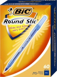 BIC Round Stic Ball Pen, Medium Point (1.0 mm), Blue, 60 Pens