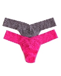 This low rise thong in soft, stretchy, lace is made for comfortable support: threaded with curve-hugging, ultra-thin elastic fibers. Style #4911