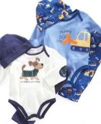 Adorable 3 piece hat, bodysuit, and pant set by First Impressions.