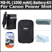 Battery Kit For Canon PowerShot SD4500IS SD4500 ELPH 510 HS ELPH 520 HS ELPH 530 HS Digital Camera Incudes Extended Replacement NB-9L (1000 mAH) Lithium-Ion Battery + Ac/Dc Rapid Travel Charger + Deluxe Hard Shell Case + LCD Screen Protectors