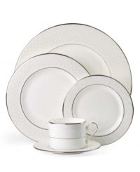 A sweet lace pattern combines with platinum borders to add graceful elegance to your tabletop. The classic shape and pristine white shade make the Venetian Lace place settings a timeless addition to any meal. From Lenox's dinnerware and dishes collection.