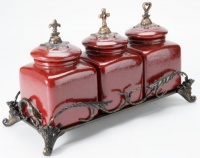 Ceramic Boxes (set of Three) and Tray with Assorted Finial Lids (Heart, Cross and Fleur de Lis) From CBK Home