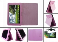 iShoppingdeals - Pink PU Leather Case Cover Folio With Built-In Stand and Anti-Glare Matte Finishing Screen Protector for ASUS Eee Pad Transformer (TF101-A1/B1) 16/32GB 10.1-Inch Tablet