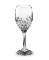 The resplendent crystal and quintessential French design of Baccarat's Jupiter white wine glass sets a new standard for fine dining. Vertical cuts extend from bowl to base for a look that exudes vintage grandeur.