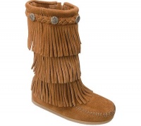 Minnetonka Girls 3-Layer Fringe Boot,Brown Suede,10 M US Toddler