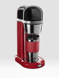 With optimized brewing technology, this small and tall coffee maker brews one delicious cup at a time directly into a thermal travel cup.Sleek, slim design is perfect for small spacesRemovable water tankEasy-access brew basket doorSilvertone permanent filter basketIncludes 18-oz. thermal cupMetal and plastic8W X 15H X 9DImported