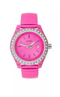 Fossil Women's ES2909 Pink Stainless Steel expandable bracelet Pink Case & Dial Crystallized bezel Watch