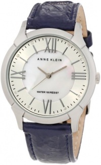 Anne Klein Women's 10/9925MPNV Leather Silver-Tone Navy Blue Patent Leather Strap Watch