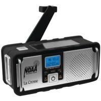 La Crosse Technology 810-106 NOAA/AM/FM Severe Weather Alert Radio with solar panel or hand crank recharging power, USA-made IC chip for High Quality Digital reception, mobile device charging port, rugged design with non-slip rubberized black finish and h