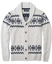 Oh the weather outside is frightful, but inside this handsome Retrofit shawl cardigan you'll feel and look delightful.