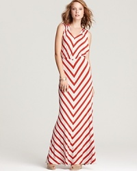 This Ella Moss maxi dress is long on style with contrasting chevron stripes and bead-adorned ties at the back.