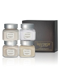 Laura Mercier's Soufflé Body Crème Sampler presents a quartet of Laura's favorite ultra-rich Soufflé Body Crèmes in new Ambre Vanille, plus best-selling favorites Almond Coconut Milk, Crème Brûlée and Fresh Fig. Blended with the finest gourmand notes, each delectable body crème contains active ingredients in a silky smooth, super-whipped soufflé formula that instantly nourishes the skin with vitamins and protein derivatives. Shea butter and macadamia nut oil provide conditioning benefits. Ideal for travel, each scent is packaged in a non-breakable 4 oz. jar. Sampler includes:• Ambre Vanille Soufflé Body Crème, 4 oz. jar• Almond Coconut Milk Soufflé Body Crème, 4 oz. jar• Crème Brûlée Soufflé Body Crème, 4 oz. jar• Fresh Fig Soufflé Body Crème, 4 oz. jar