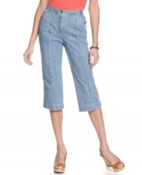 Welcome summer in Karen Scott's cropped capris, made from laid-back chambray. A comfy elastic waistband will make them your new favorites, too!