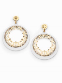 THE LOOKCircle silhouette White crystal stone accentsResin detailsFiligree insetGoldplated brass settingPost backTHE MEASUREMENTDiameter, about 2ORIGINImported