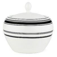 Black bands of varying widths sweeten the pot in kate spade new york's St. Kitts sugar bowl.