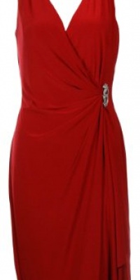 Lauren Ralph Lauren Evenings Faux Wrap Jersey Dress with Brooch