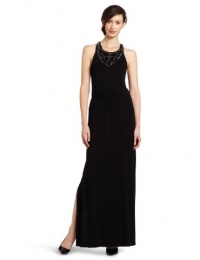 Michael Stars Women's Carine Sleeveless Slit Side Maxi with Beaded Neck Piece Dress, Black, Small