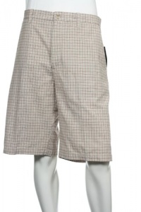 Perry Ellis Men's Beige Plaid (Small) Flat Front Walking Shorts