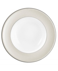 Perfect for serving saucy main courses, pastas or soups, this rim soup bowl is as versatile as it is elegant. From innovative designer Monique Lhullier's collection of dinnerware and dishes, it features a pearlescent border with glossy raised dots and a fine stitch-like pattern.