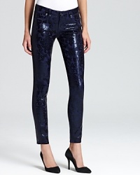 A tonal damask print feels fresh for the season placed on an ultra skinny silhouette from Paige Denim.