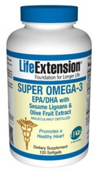 Life Extension Super Omega-3 EPA/DHA with Seasame Lignans and Olive Fruit Extract, 120 Softgels