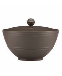 Elegance comes easy with the Fair Harbor covered sugar bowl. Durable stoneware in a warm mocha hue is half glazed, half matte and totally timeless.