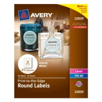 Avery Print - To - The - Edge Round Labels, Glossy White, 2.5-Inch Diameter, 90 Labels (22830)