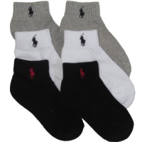 Polo Ralph Lauren boys quarter socks black/grey/white 6pairs - 8-9.5 (shoe size 13-3)