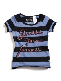 GUESS Kids Girls Striped Logo Tee, BLUE (14)