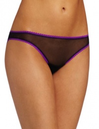 OnGossamer Women's Mesh Bikini Panty, Black/Concord Grape, Medium