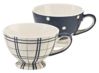 Euro Ceramica Kitchen Jumbo Mugs, Set of 2 Assorted Patterns, Blue