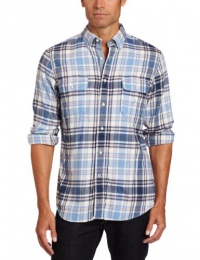 Nautica Men's Long Sleeve Herringbone Plaid Woven Shirt