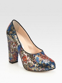 Dazzling multicolored sequins cover this notice-me platform pump with fine leather trim. Self-covered heel, 4½ (115mm)Hidden platform, ½ (15mm)Compares to a 4 heel (100mm)Sequin upper with leather trimLeather lining and solePadded insoleMade in Italy