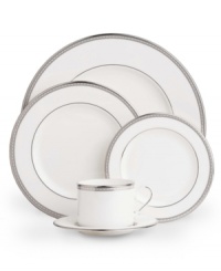 Metropolitan sensibility and modern design combine in Lenox's understated white bone china dinnerware and dishes collection. Platinum gild along the edge is enhanced by a clean, platinum geometric pattern reminiscent of architectural accents. Accent plates from the Murray Hill place settings collection feature the geometric pattern along the interior verge, with a thin platinum band along the outer rim.