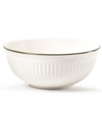 Mikasa refreshes a classic with country blooms in the Italian Meadow vegetable bowl. Do-it-all stoneware is embossed and banded for an elegant look that also complements neoclassical Italian Countryside dinnerware.